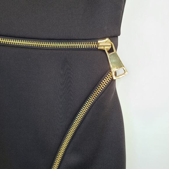 Calvin Klein Gold Zip Detailed Black Midi Cocktail Dress Size 10 - Picture 2 of 10